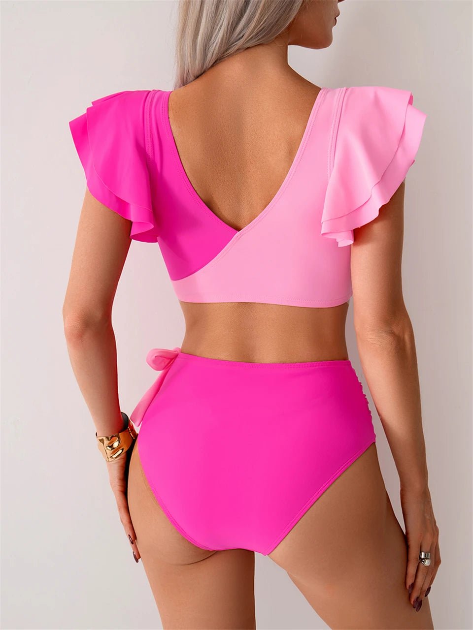 Colorful Patchwork Bikini Set with Ruffle Trim | 2 - Piece Beach Swimsuit - Cake Pops Parties