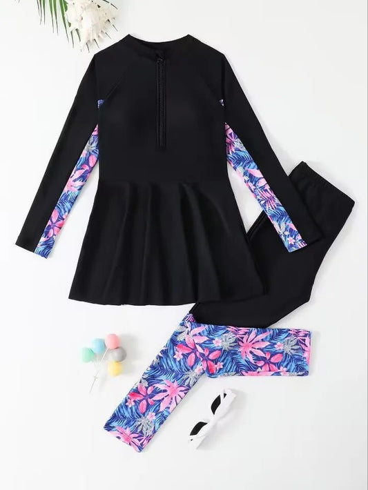 Girls 3 - Piece Swimwear | Long Sleeve Top, Dress & Pants | Kids Bathers - Cake Pops Parties