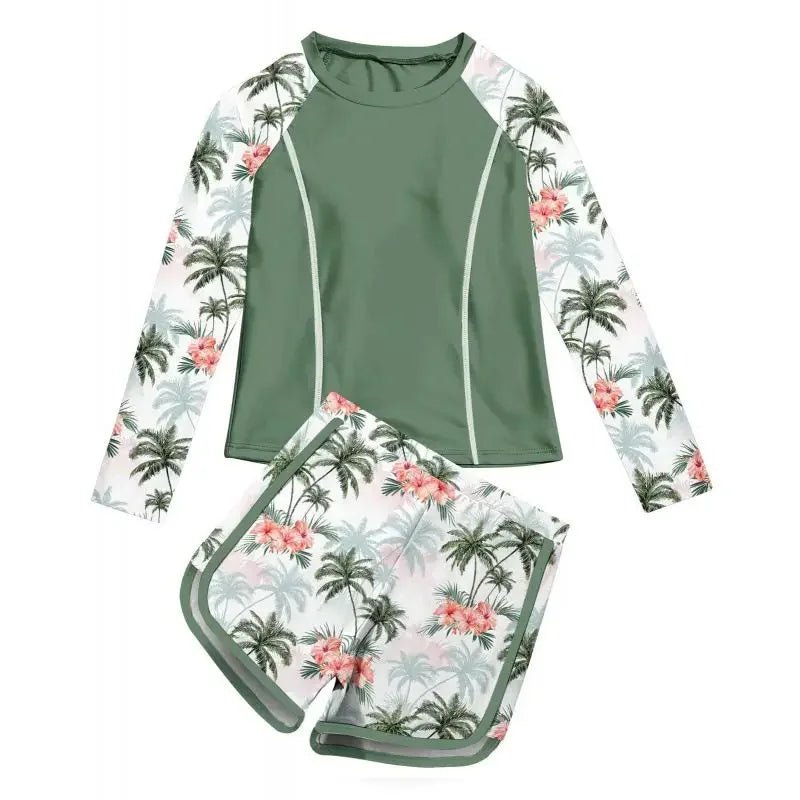 Girls Long Sleeve UV Protection Swimsuit Shorts | Printed Beach Wear - Cake Pops Parties