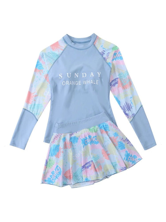 Girls Princess Skirt Swimsuit | Long Sleeve UV Protection Swim Set - Cake Pops Parties