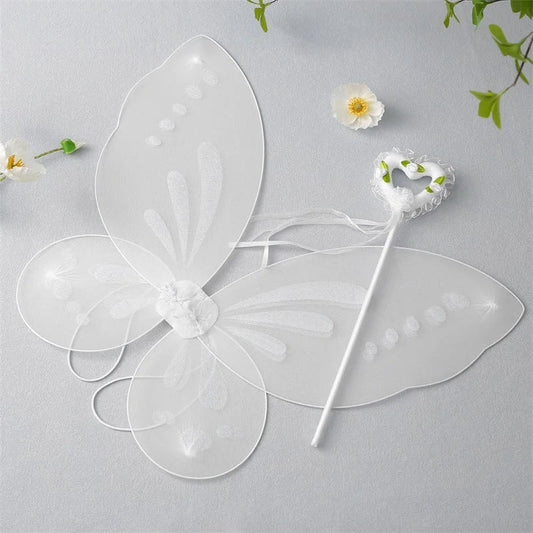 Girls White Butterfly Wings Set with Magic Wand - Cake Pops Parties