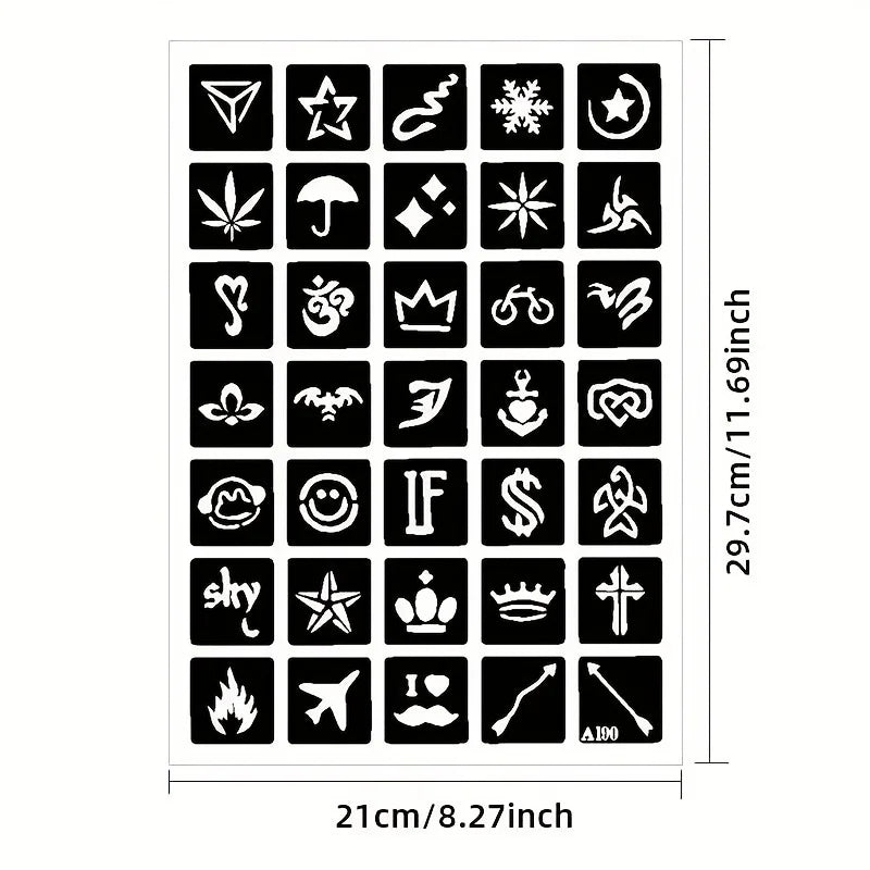 Glitter Tattoo Stencil Kit - DIY Art for Men, Women, Kids - Cake Pops Parties