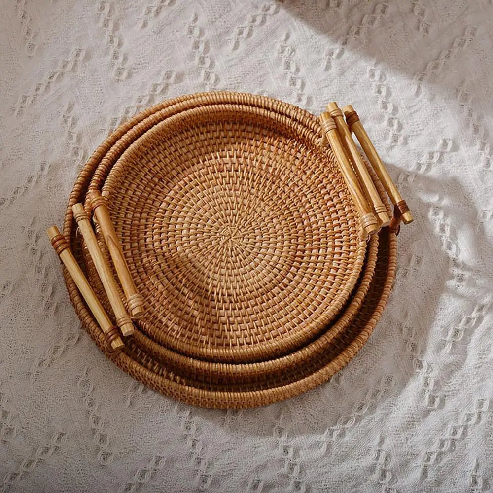 Handwoven Rattan Round Tray - Cake Pops Parties