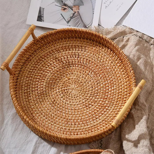 Handwoven Rattan Round Tray - Cake Pops Parties