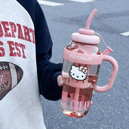 Hello Kitty 1300ML Water Cup Sanrio Straw Anime Cute Portable - Cake Pops Parties