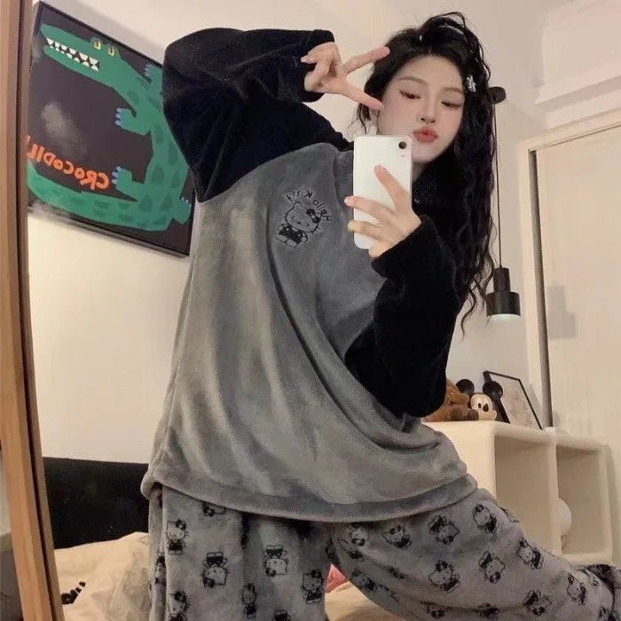 Hello Kitty Autumn Winter Pajamas | Thick Couples Nightwear Sets - Cake Pops Parties