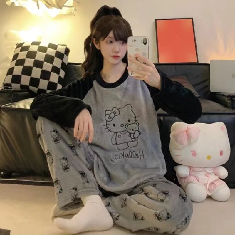 Hello Kitty Autumn Winter Pajamas | Thick Couples Nightwear Sets - Cake Pops Parties