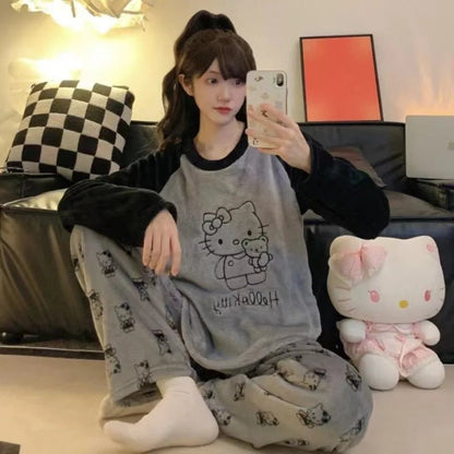 Hello Kitty Autumn Winter Pajamas | Thick Couples Nightwear Sets - Cake Pops Parties