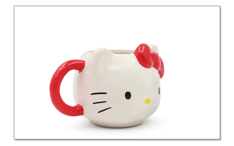 The Hello Kitty ceramic mug in a gift-ready presentation, nestled inside a delightful red box with white polka dots, a perfect hello kitty mug gift.