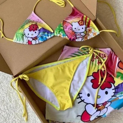 Hello Kitty Hawaiian Bikini | Push - Up Swimsuit | Kawaii Beach Wear - Cake Pops Parties