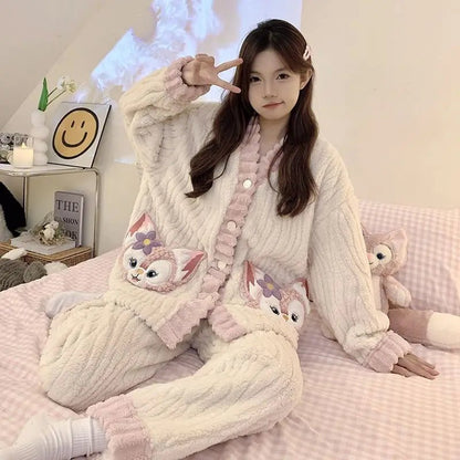 Hello Kitty Y2K Coral Velvet Pajamas | Girls Long - Sleeve Bathrobe Set - Cake Pops Parties
