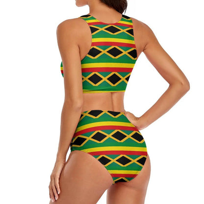Jamaica Flag Reggae High Waist Push - Up Bikini Set | Sexy Swimwear for Beach - Cake Pops Parties