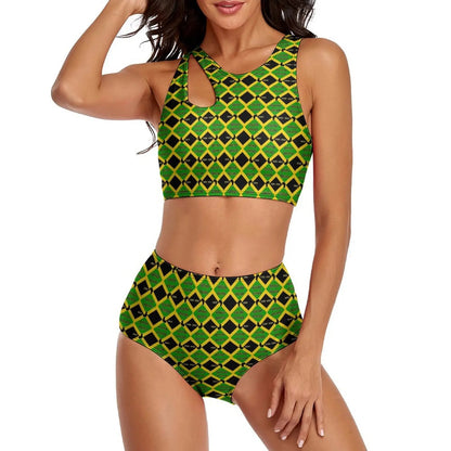 Jamaica Flag Reggae High Waist Push - Up Bikini Set | Sexy Swimwear for Beach - Cake Pops Parties