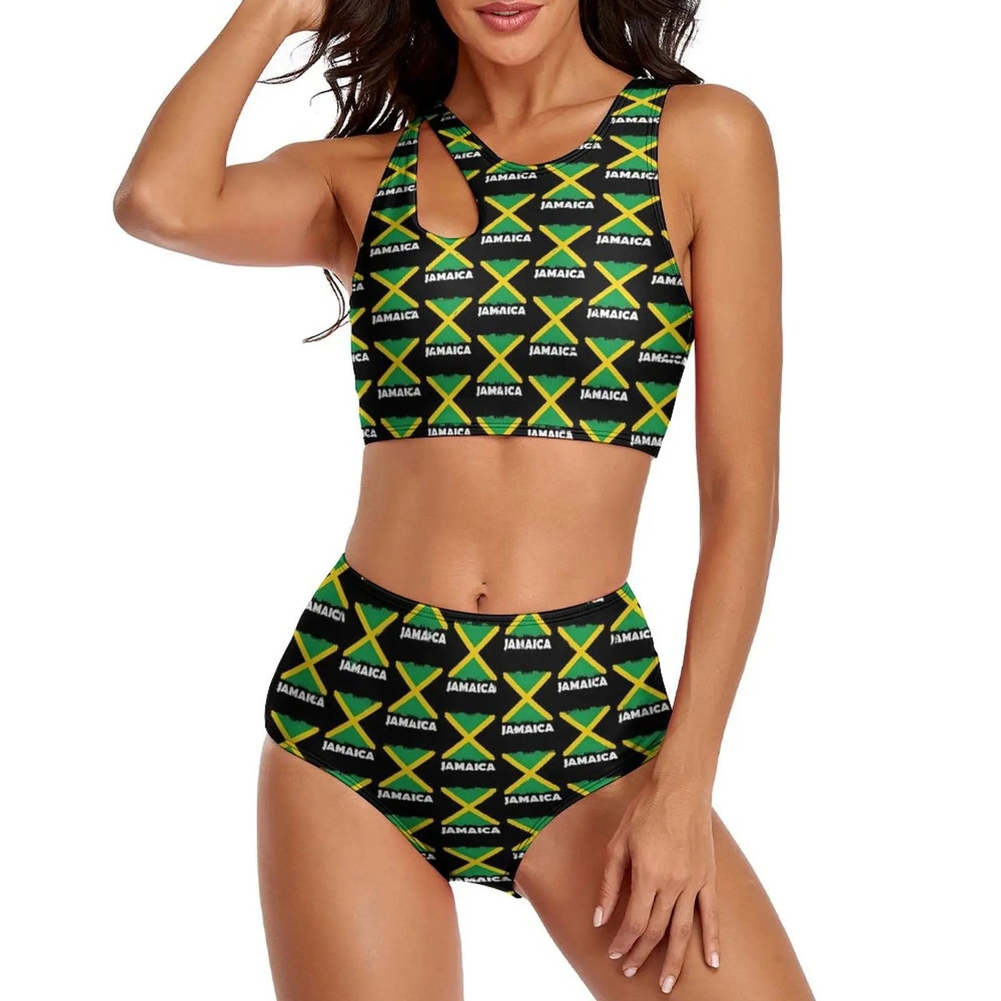 Jamaica Flag Reggae High Waist Push - Up Bikini Set | Sexy Swimwear for Beach - Cake Pops Parties