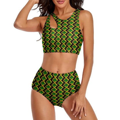 Jamaica Flag Reggae High Waist Push - Up Bikini Set | Sexy Swimwear for Beach - Cake Pops Parties