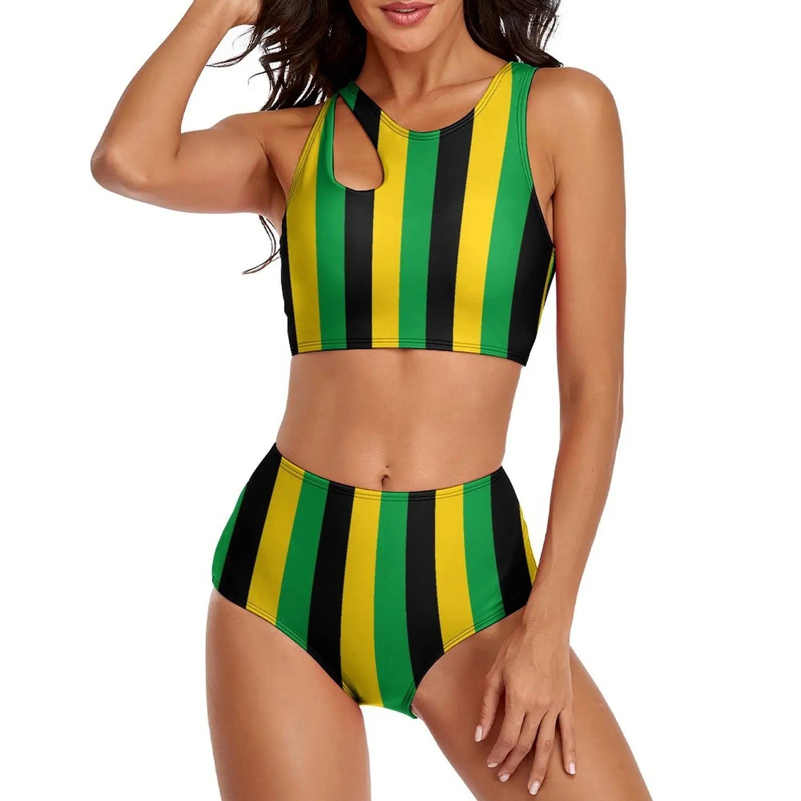 Jamaica Flag Reggae High Waist Push - Up Bikini Set | Sexy Swimwear for Beach - Cake Pops Parties