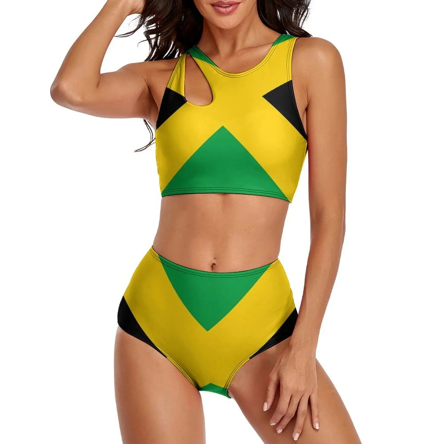 Jamaica Flag Reggae High Waist Push - Up Bikini Set | Sexy Swimwear for Beach - Cake Pops Parties