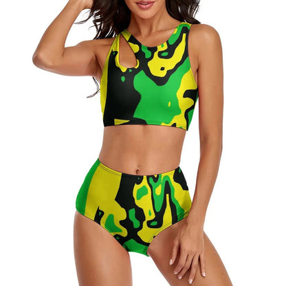 Jamaica Flag Reggae High Waist Push - Up Bikini Set | Sexy Swimwear for Beach - Cake Pops Parties