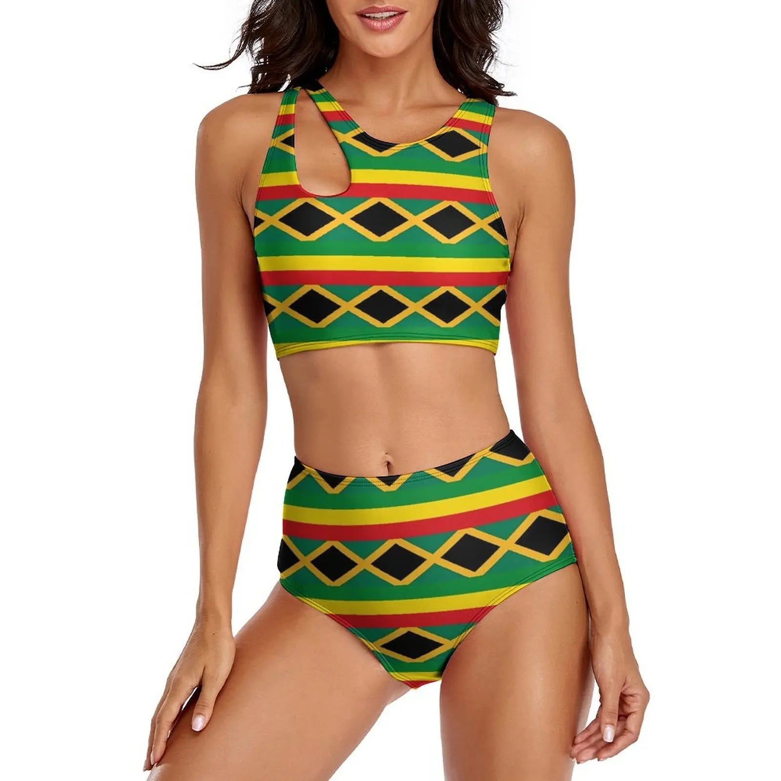 Jamaica Flag Reggae High Waist Push - Up Bikini Set | Sexy Swimwear for Beach - Cake Pops Parties