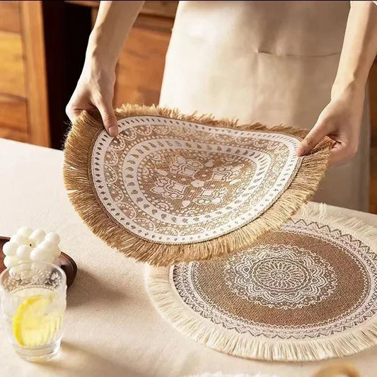 Jute Round Placemat Set - Non - Slip Dining Table Mats - Cake Pops Parties