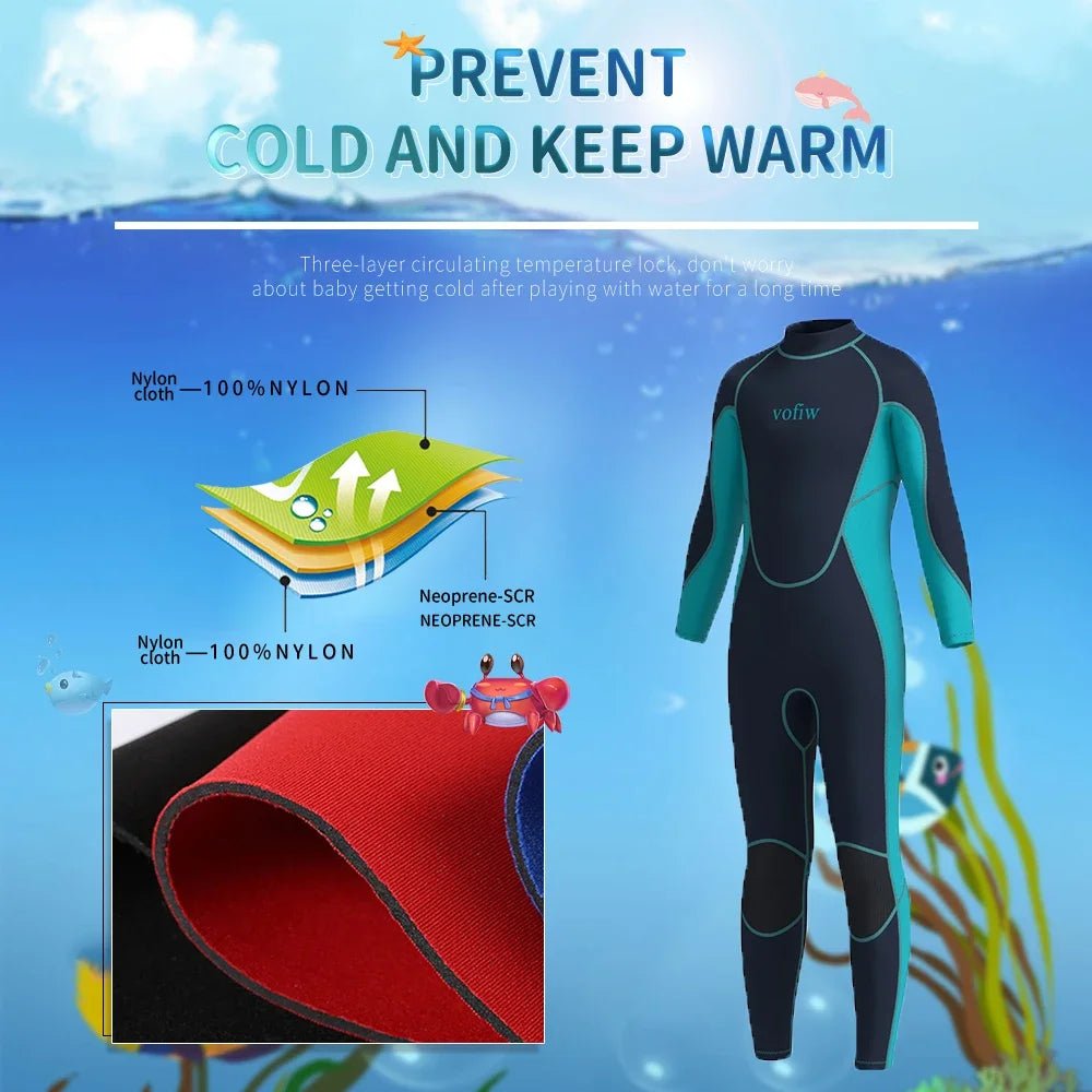 Kids 3MM Neoprene Wetsuit | Youth Long Sleeve Back Zip Swim Suit - Cake Pops Parties