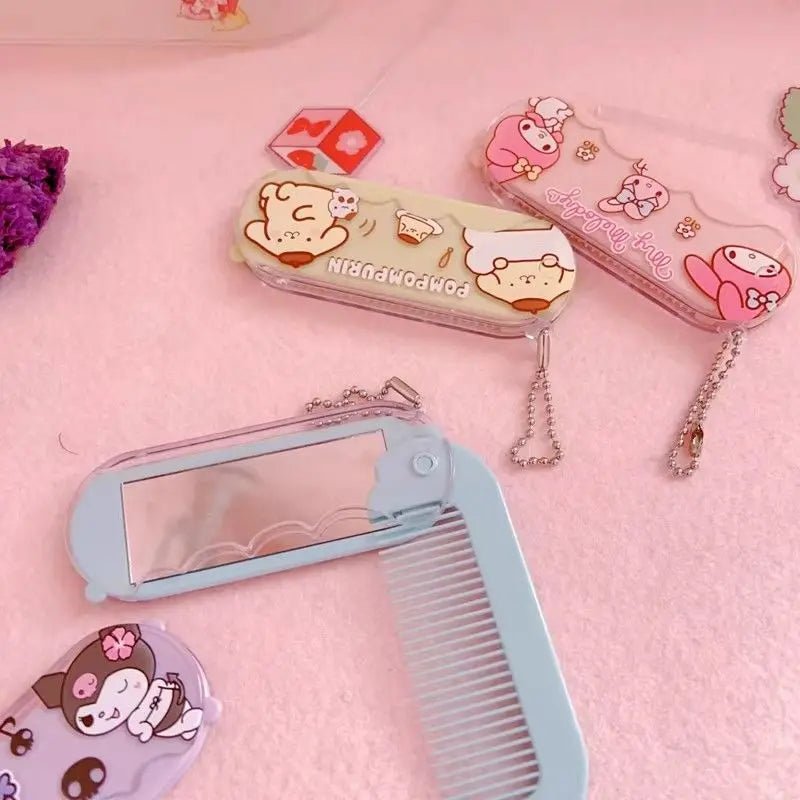 Kuromi Hello Kitty Travel Mirror & Comb Set | Folding Makeup Tool - Cake Pops Parties