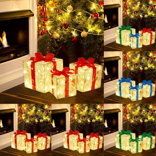 3-Piece Light Up Christmas Gift Boxes with Valentine Lights