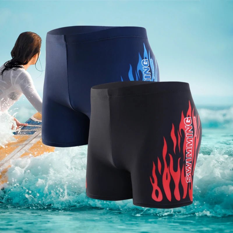 Men's Flame Design Anti - Embarrassment Nylon Boxer Swimming Trunks - Cake Pops Parties