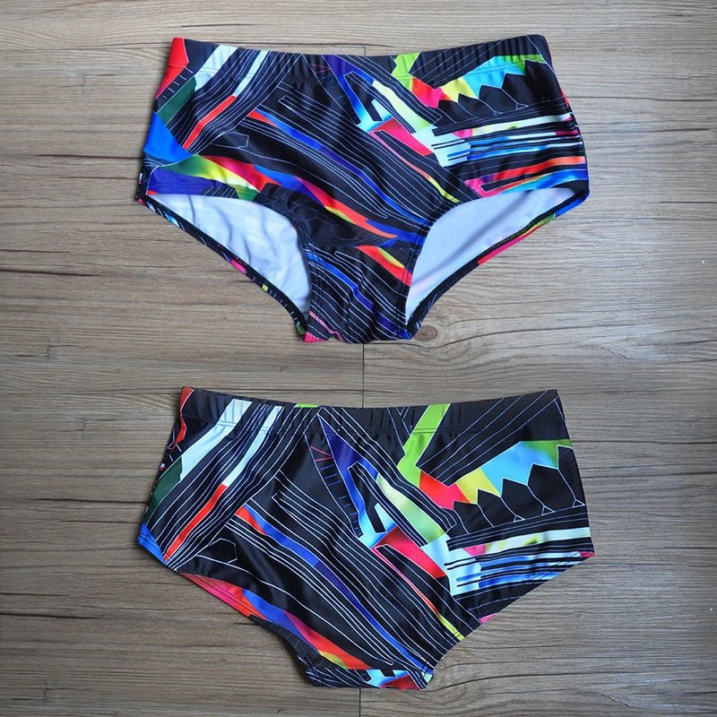 Men’s Geometric Print Swim Boxer Trunks | Drawstring Beach Shorts - Cake Pops Parties