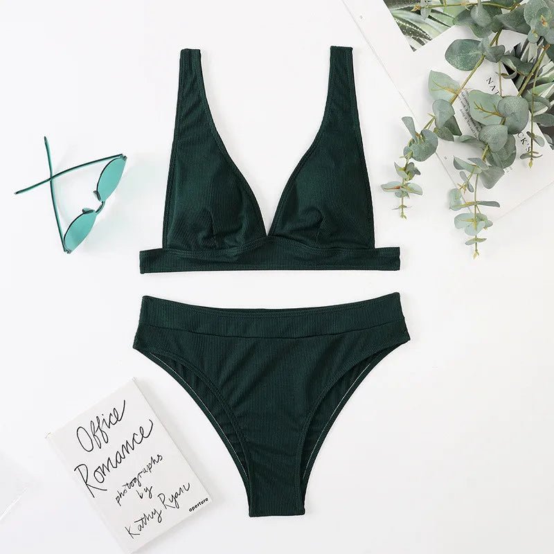 Padded Crop Top Bikini Set | Brazilian Cut Shorts | Solid Color Swimwear - Cake Pops Parties