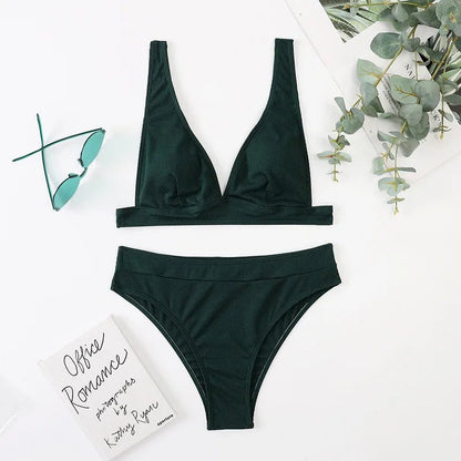 Padded Crop Top Bikini Set | Brazilian Cut Shorts | Solid Color Swimwear - Cake Pops Parties
