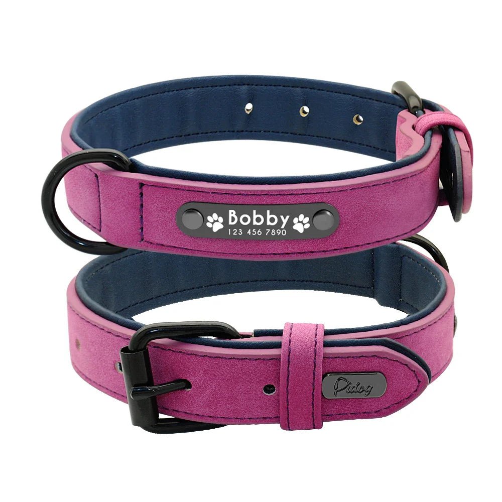 Personalized Leather Dog Collar - Custom Name ID Tags - Cake Pops Parties
