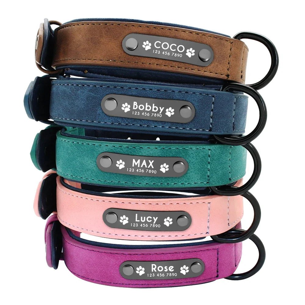 Personalized Leather Dog Collar - Custom Name ID Tags - Cake Pops Parties