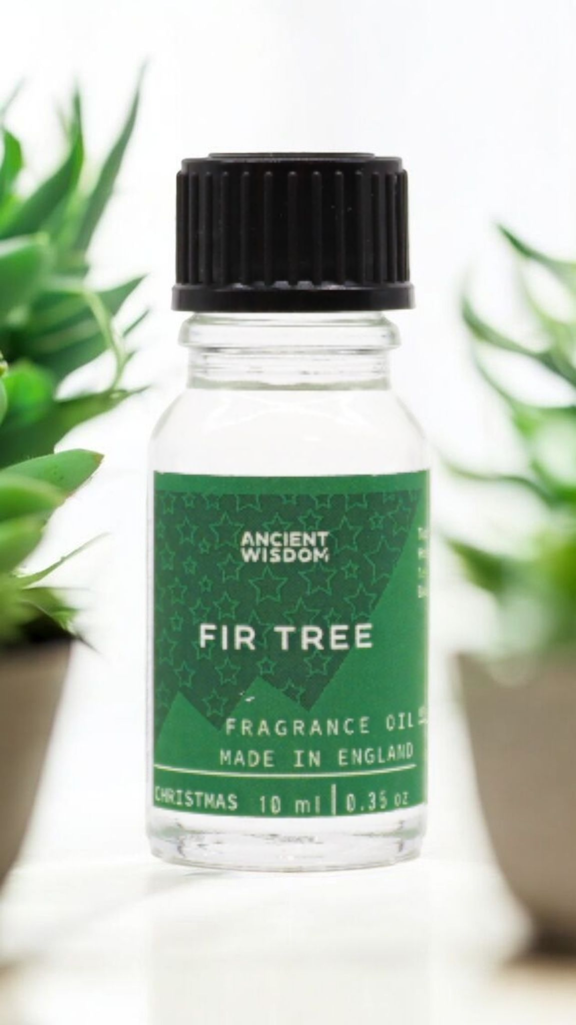 Fir Tree Fragrance Oil 10ml with a backdrop of greenery, enriching home fragrance with its vibrant scent, perfect as a Christmas gift or stocking filler, ideal for festive fragrance and pamper packs this winter.
