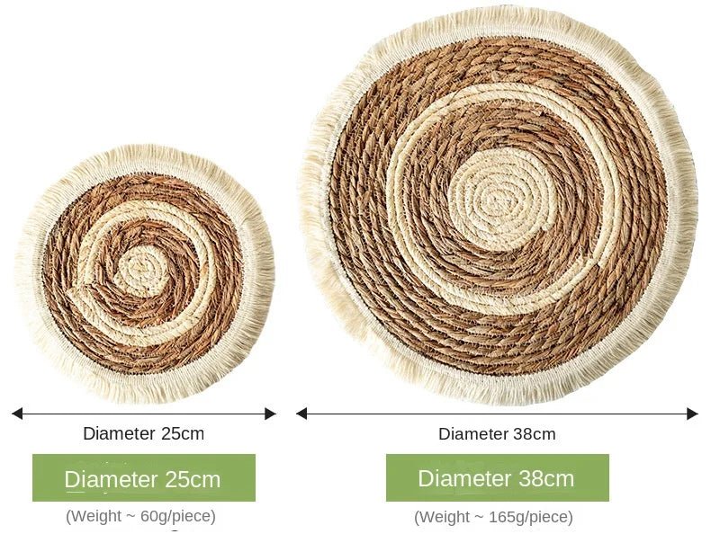 Round Wicker Tassel Placemat - Natural Rattan Weave - Cake Pops Parties