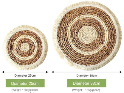 Round Wicker Tassel Placemat - Natural Rattan Weave - Cake Pops Parties