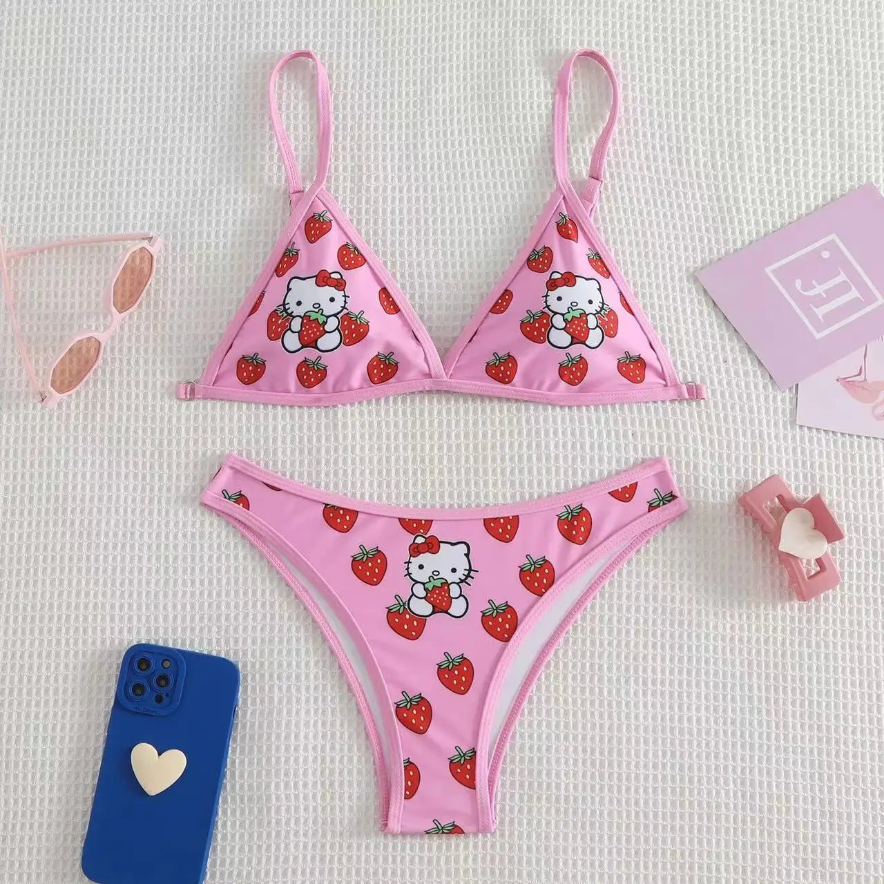 Sanrio Hello Kitty 2Pcs Bikini Set | Y2K Kawaii Strappy Swimwear - Cake Pops Parties
