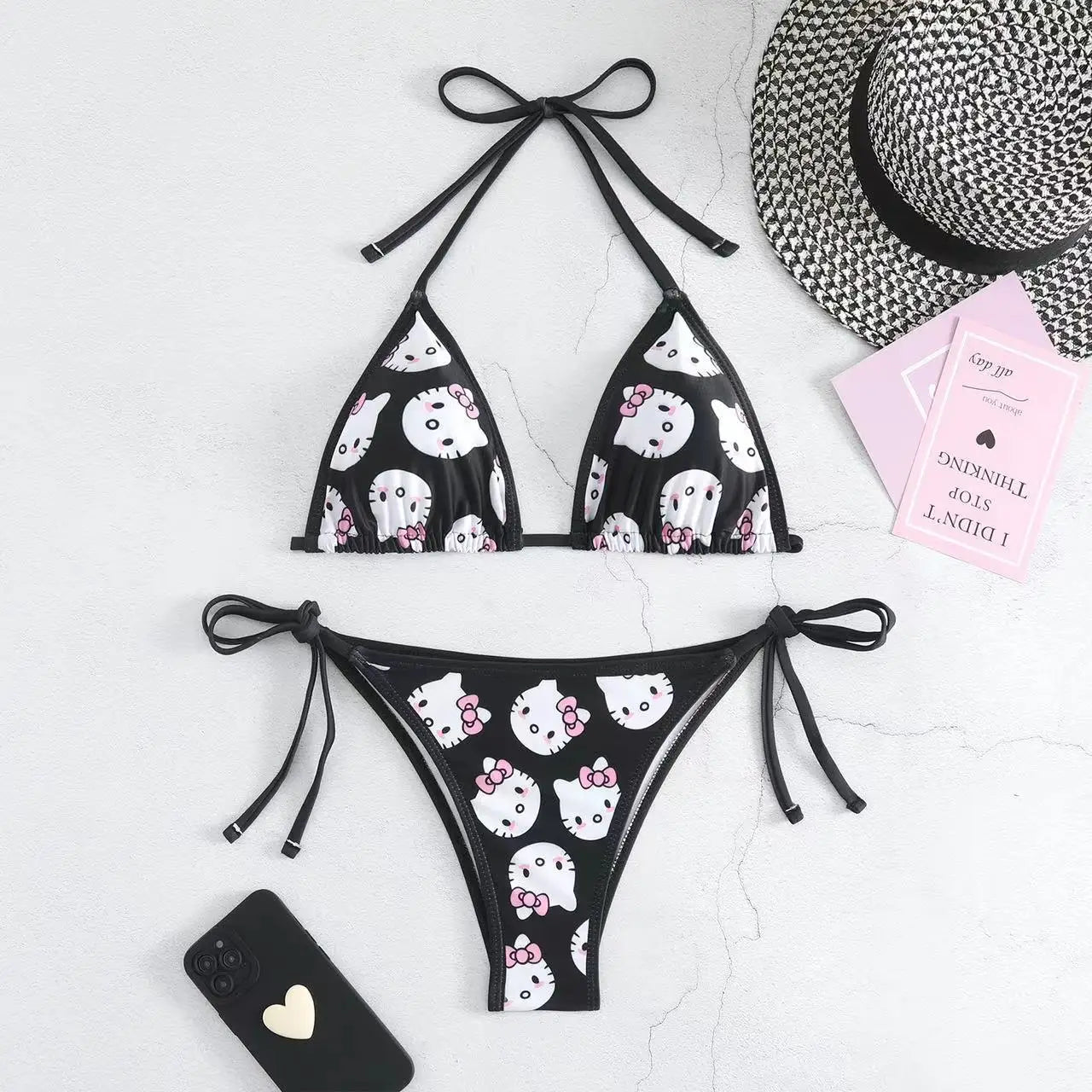 Sanrio Hello Kitty 2Pcs Bikini Set | Y2K Kawaii Strappy Swimwear - Cake Pops Parties