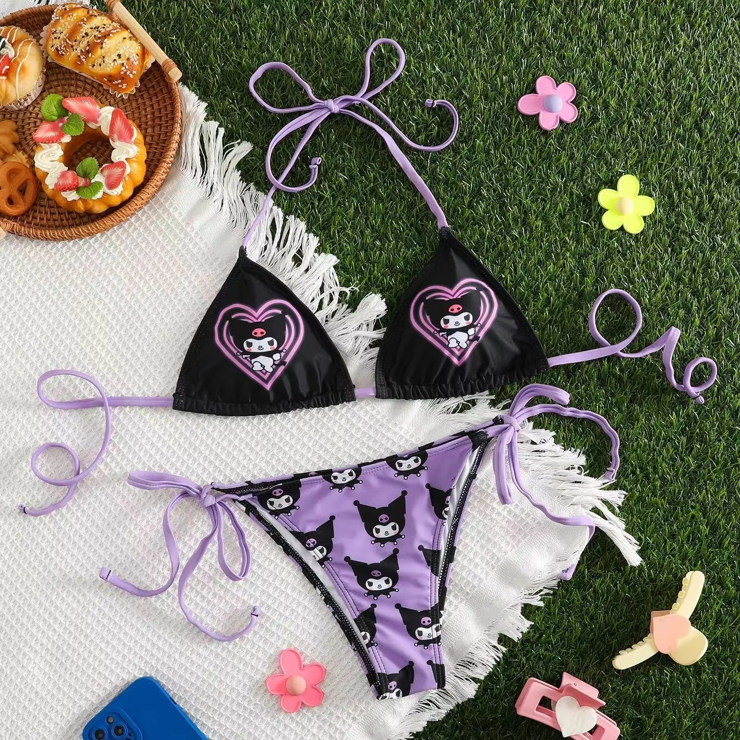 Sanrio Hello Kitty 2Pcs Bikini Set | Y2K Kawaii Strappy Swimwear - Cake Pops Parties