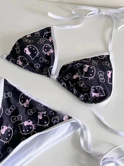 Sanrio Hello Kitty 2Pcs Bikini Set | Y2K Kawaii Strappy Swimwear - Cake Pops Parties