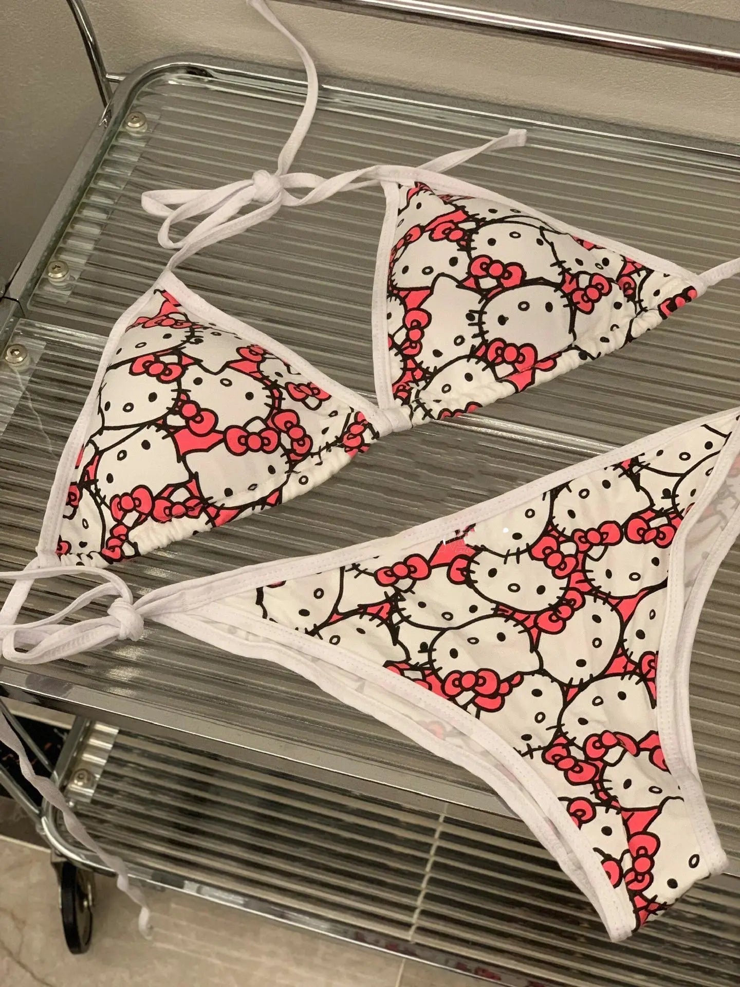 Sanrio Hello Kitty 2Pcs Bikini Set | Y2K Kawaii Strappy Swimwear - Cake Pops Parties