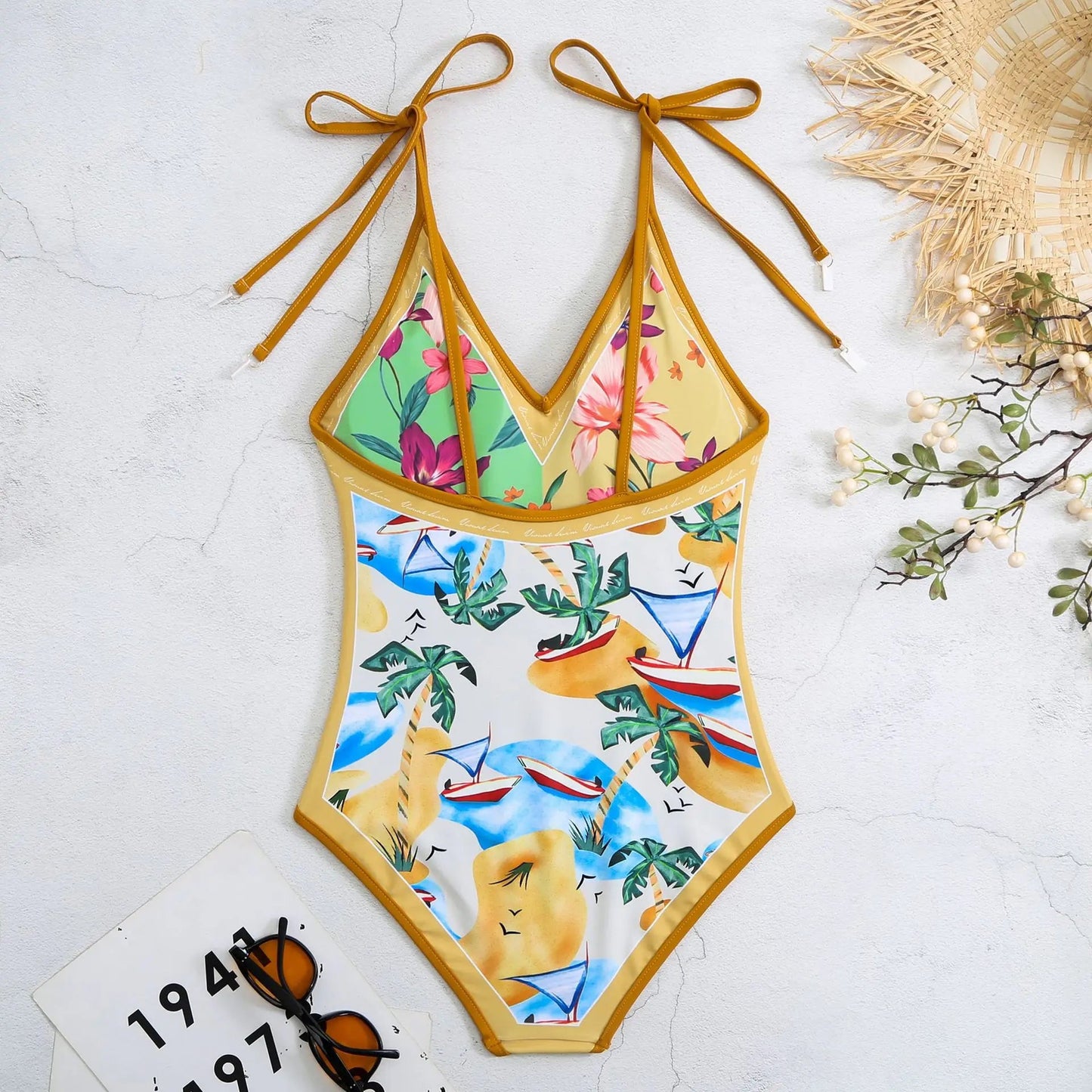 Tropical Print European Swimsuit | Beach Skirt Two - Piece Bathing Set - Cake Pops Parties