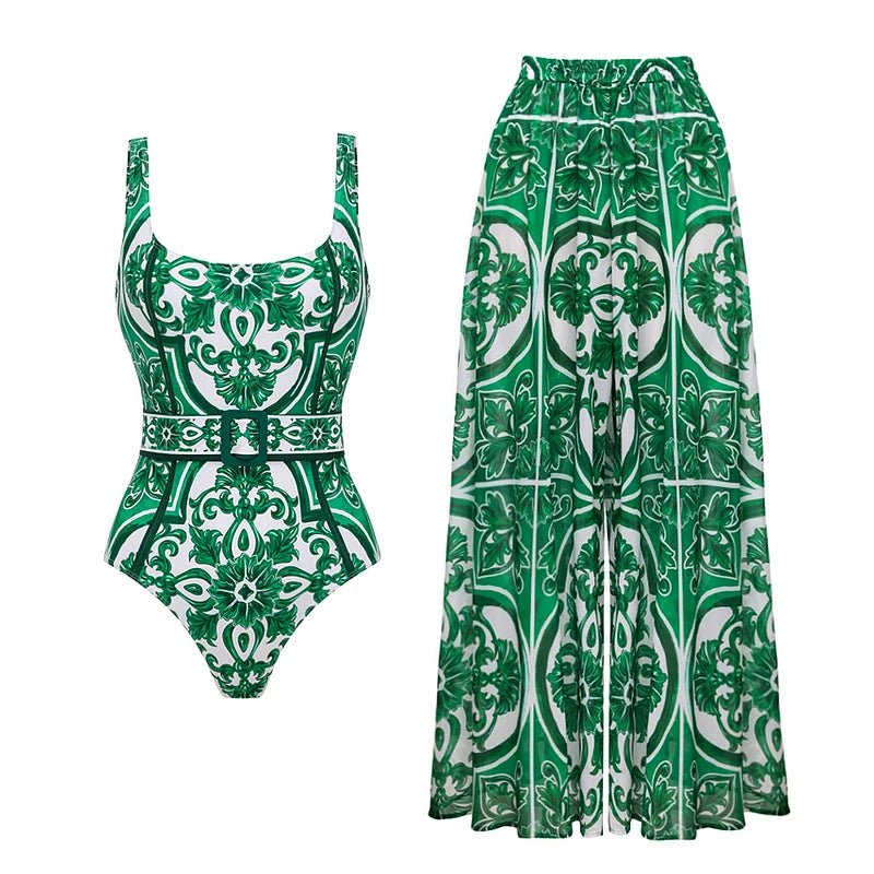 Vintage Style One Piece Swimsuit | Retro Pattern Print | Women's Wear - Cake Pops Parties