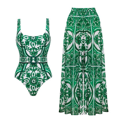 Vintage Style One Piece Swimsuit | Retro Pattern Print | Women's Wear - Cake Pops Parties