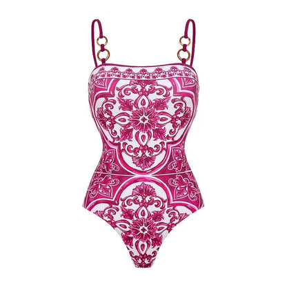 Vintage Style One Piece Swimsuit | Retro Pattern Print | Women's Wear - Cake Pops Parties
