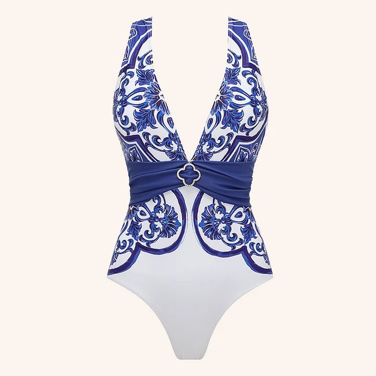 Vintage Style One Piece Swimsuit | Retro Pattern Print | Women's Wear - Cake Pops Parties