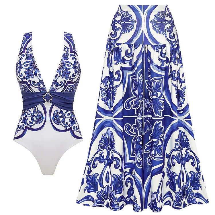 Vintage Style One Piece Swimsuit | Retro Pattern Print | Women's Wear - Cake Pops Parties