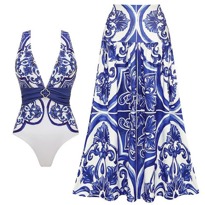 Vintage Style One Piece Swimsuit | Retro Pattern Print | Women's Wear - Cake Pops Parties