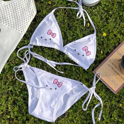 Y2K Hello Kitty Bikini Set | Kawaii Sanrio Swimsuit for Beach Vacation - Cake Pops Parties